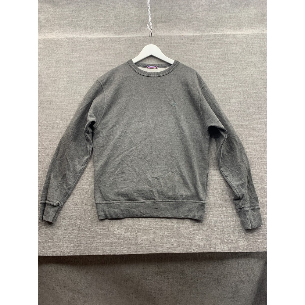 Champion Sweatshirt Mens Charcoal Gray Embroidered C Logo Crew Neck Ribbed Trim